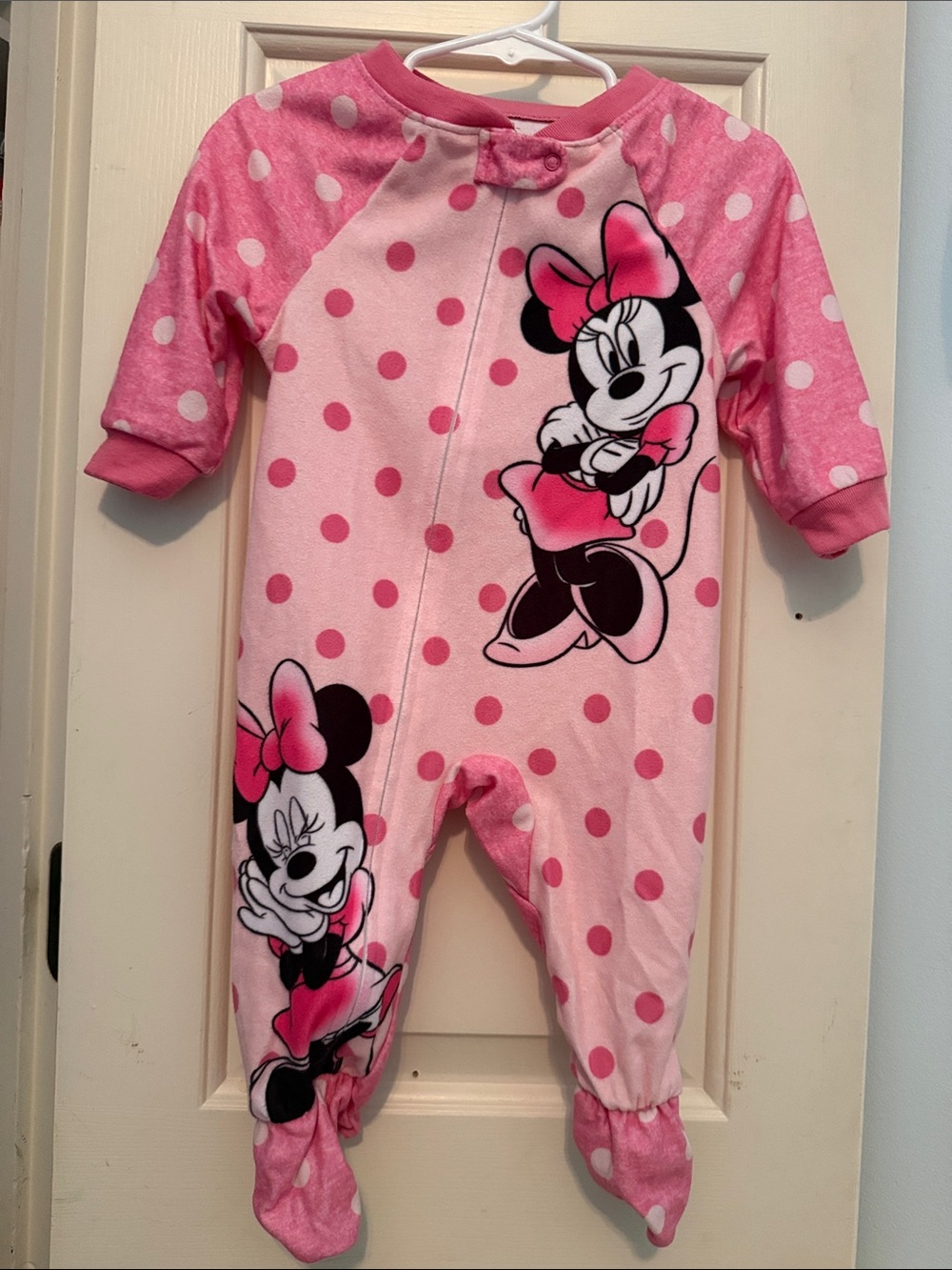 Disney Pink fleece Minnie Mouse Polka Dot Footed One-Piece 12 months